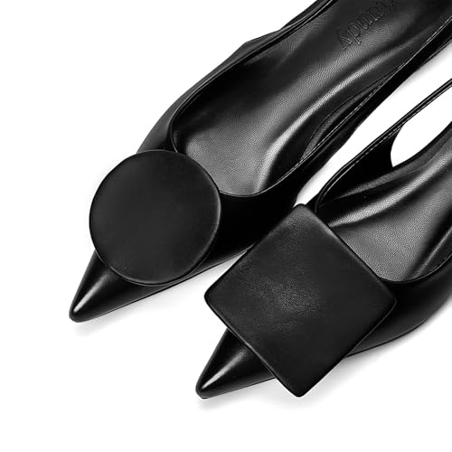 Vertundy Women's Slingback Flats Pointed Toe Flats for Women Low Heel Pumps Ankle Strap Sandals Circle Square Decorative Fashion Design Shoes3