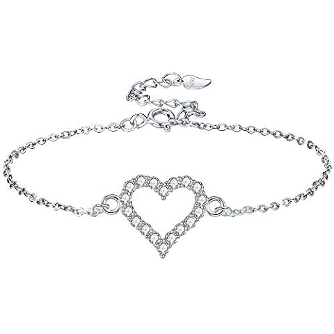 Lydreewam Love Heart Bracelet for Women with 3A Cubic Zirconia 925 Sterling Silver Bracelet Packed in Valentine's Day Jewelry Box, Adjustable 16+3 cm Cover
