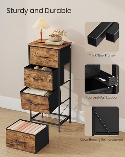 Image of SONGMICS BELLAH Collection - Dresser for Bedroom, Chest of Drawers, Storage Organizer Unit, Closet, Entryway, Steel, 4 Drawers, Industrial, Rustic Brown and Ink Black ULGS314B02S