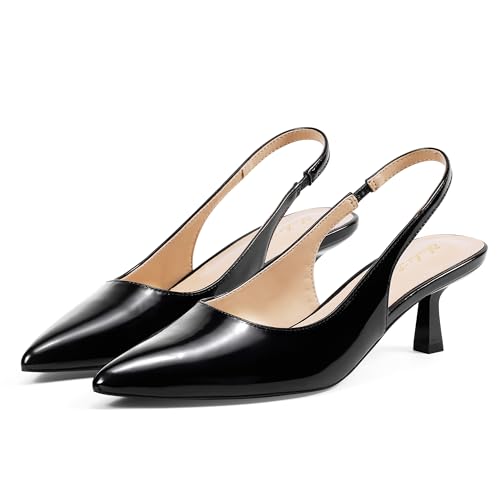 Image of Elisabet Tang Women's Kitten Heel Slingback Low Pumps 3 Inches Stiletto Pointed Closed Toe Elegant Dressy Bridal Wedding Party Shoes