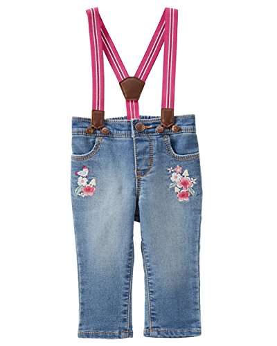 OshKosh B'Gosh Girls' Suspender Embroidered Jeans NB--5T (0-3M, Embroidered)