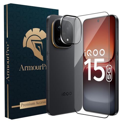 Image of ArmourPro Edge to Edge Tempered Glass for iQOO 15 with Black Camera Ring Guard, 9H Screen Protector, Anti-Scratch, Anti-Fingerprint, Bubble-Free Installation Kit