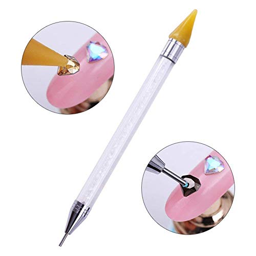 Dual-Ended Dotting Pen, Wax Nail Rhinestone Picker Pencil Pen Self-Adhesive Gem Pick Up Applicator Tool for Manicure Nail Art DIY Decoration