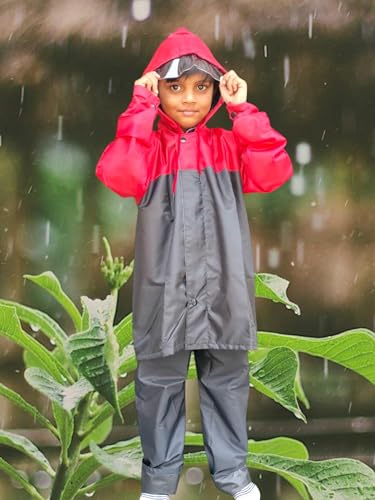 Image of Boy's & Girl's Top + Bottom Portable Light Weight Rain Coat with Hooded & Long Sleeves for Outdoor Activity