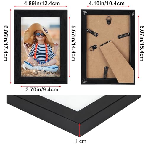 EXYGLO 7er Set Bilderrahmen 10x15 cm, Schwarz Fotorahmen für 15x10 cm Fotos und Bilder - Wand- oder Tischaufsteller – Ansicht 2