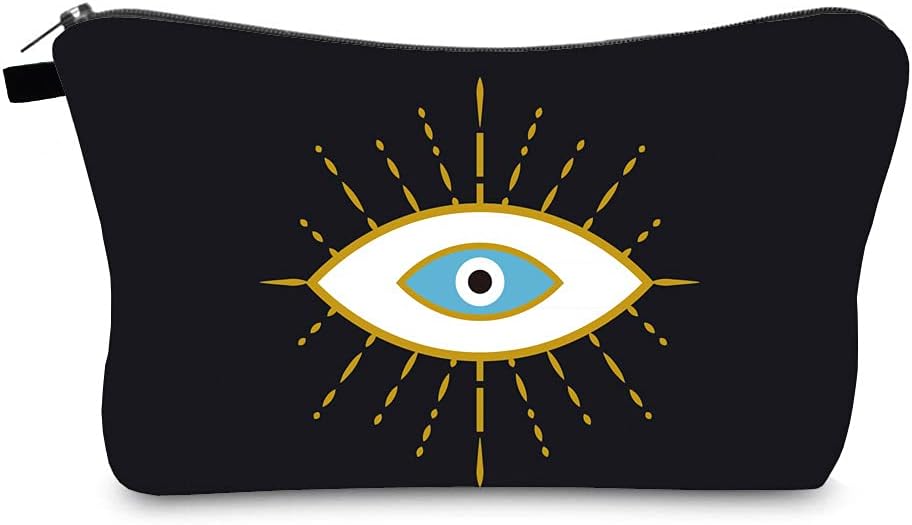 Aschar Cosmetic Pouch for Women, Waterproof Makeup Bags Roomy Toiletry Pouch Portable Washing Bag Adorable Travel Accessories Gifts, Evil Eye, W8.65" x H5.35" x D0.78”