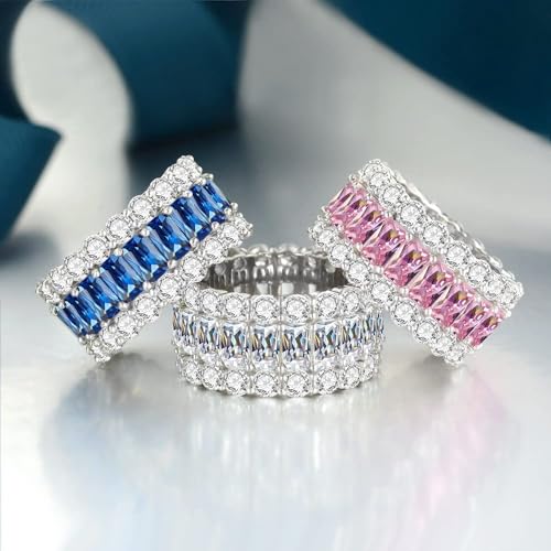 14K Solid Gold over S925 Pink Moissanite Wedding Band Ring for Women, Modern Bold Statement Piece3