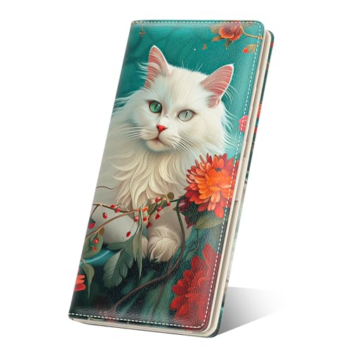 Image of Nipichsha Womens Wallet, RFID Slim Wallets for Women, Thin Ladies Credit Card Holder Purse, Cute Leather Bifold Clutch Billfold with 11 Card Slots & ID Window, Elegant Cat