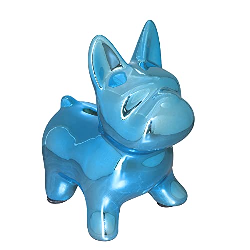 Salvadanaio in ceramica per bambini, salvadanaio per ragazzi e ragazze, salvadanaio con tappo in plastica, barattolo per risparmio bulldog francese, decorazione per la cameretta (blu)