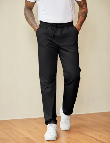 COOFANDY Men's Casual Pants Drawstring Elastic Waist Chino Pants Straight Leg Slacks Cotton Twill Trousers with Pockets2