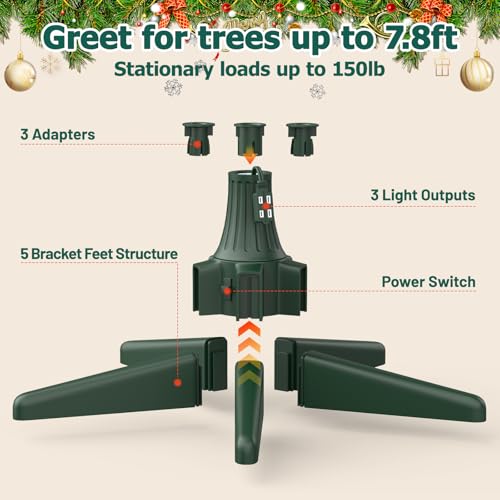 Creiyuan 4801 Rotating Christmas Tree Stand, Thickened Abs, Sturdy 5-Legged Design, Includes 3 Adapters & Sockets, Supports Up To 7.8Ft Rotating Tree Stand thumb #1