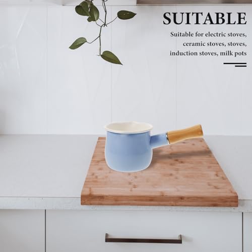 Olla de leche con mango de madera aislante y base esmaltada pequeña 5