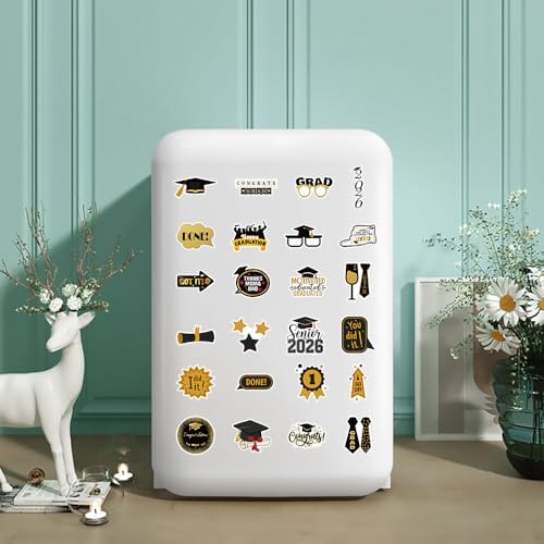 50 PCS 2026 Graduation Stickers, Waterproof Vinyl Black & Gold Foil Graduation Decals for Laptop, Luggage, Skateboard, Phone, Fridge, Trendy Stickers for Teens, Adults, Graduates — view 4