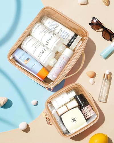 Image of LETGO Clear Makeup Bags - TSA Approved Toiletry Bag with Handle Large Opening, Clear Toiletry Bags for Traveling Travel Essentials Travel Size Toiletries Car Accessories for Women (Large Sand)