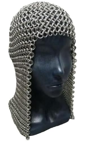 ebas Handmade Anodized Aluminum Chainmail Hood – Large Medieval Ringmail Coif Helmet, Full Head Knight Armor, Historical Authentic”