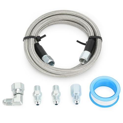 Turbo Oil Feed Line 4AN Braided Stainless Steel Teflon Gauge Line Kit Remote Turbocharger Sensor (48 inch)