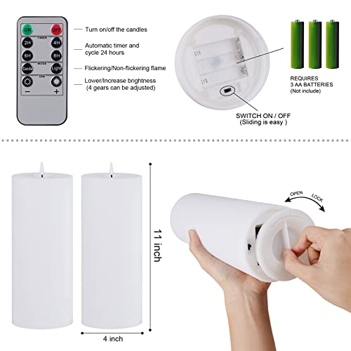 Patiphan Large Flameless Candles Outdoor, 11" X 4" Battery Operated Candles With Remote And Timers, Flickering Flame Led Candles, Waterproof Tall Pillar Candles For Decoration, White Set Of 2 #TOP6