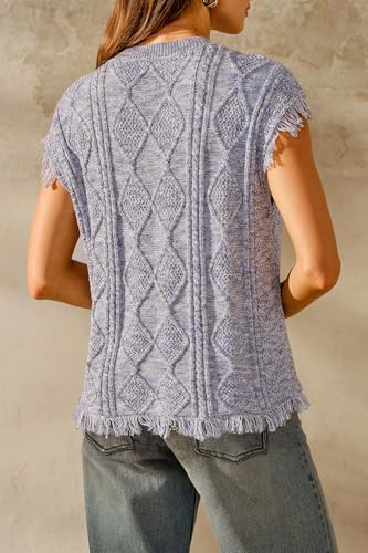 Arach&Cloz Women's Cozy Cotton Fringe Cable Knit Western Outfits Fall Sweater Vests 20254