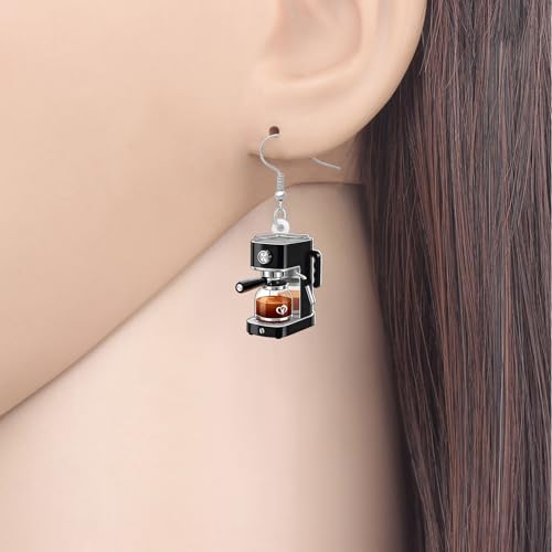 Image of BONSNY Acrylic Dangling Novelty Fun Black Coffee Machine Earrings Hypoallergenic Designer Jewelry Gifts For Women