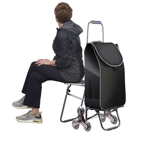 Carrito de compras plegable con ruedas carrito plegable para personas mayores bolsa de carro multifuncional impermeable negro