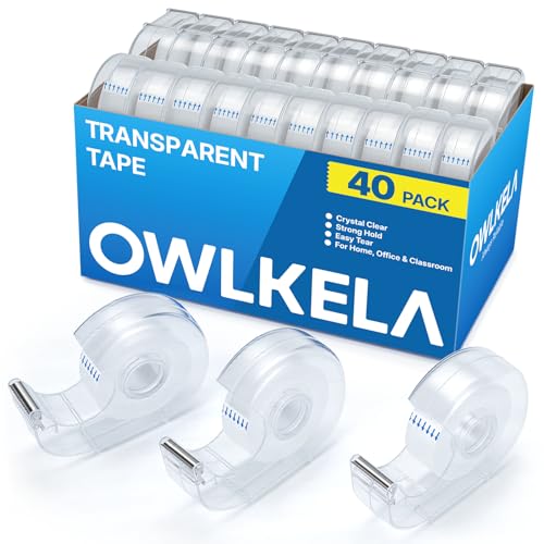 Image of OWLKELA 40 Pcs Clear Tapes, 0.7 inch x 28 yds per roll | Transparent, 1 inch White core, Refillable Dispensers, Ideal for Home, School and Office