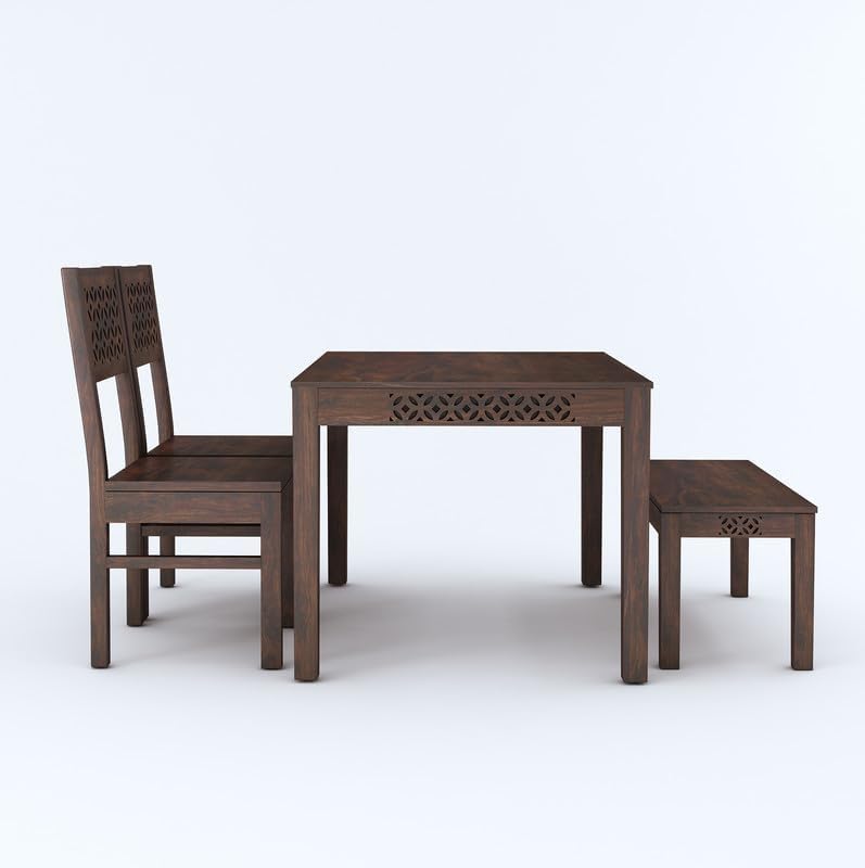 Image of Solid Sheesham Wood Dining Table Set with Chairs | Brown Modern Decorative Dining Set for Home /Office /Dining Room /Hotels | Walnut Brown 4 Seater