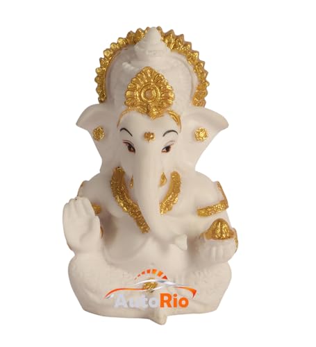 Image of Shri Ganesha Idol for Car Dashboard | Lord Statue for Decor, Office & Pooja Room Decor | Spiritual Gift for Housewarming, Festive & Religious Occasions (White)