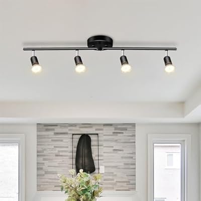 lawatto 4 LED Light Matte Black Track Lighting Kit, Ceiling Spot Lighting with Adjustable Light Heads & Foldable Light Arms GU10 Socket (Bulbs Not Included)