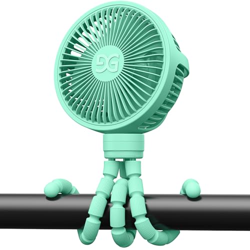 Image of GUSGU Stroller Fan Clip on for Baby, Flexible Tripod & Rechargeable Battery, Small Personal Fan, Mini Portable Fan for Travel, Handheld, Car (Green)