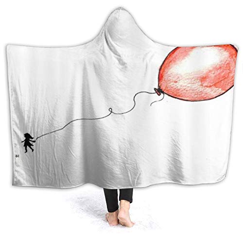 Tragbare Hoodie Decke，Kleines rotes Ballon Mädchen einfach，Umhang Druck Grafik warm für den Winter 50x40