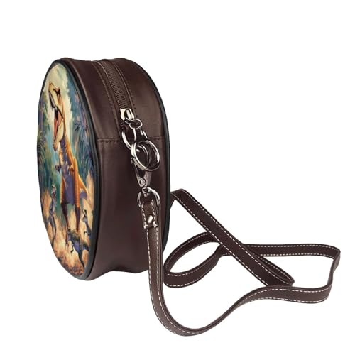 Circle Crossbody Bag for Women - tree leaves floats Print PU Leather Circle Purse for women3