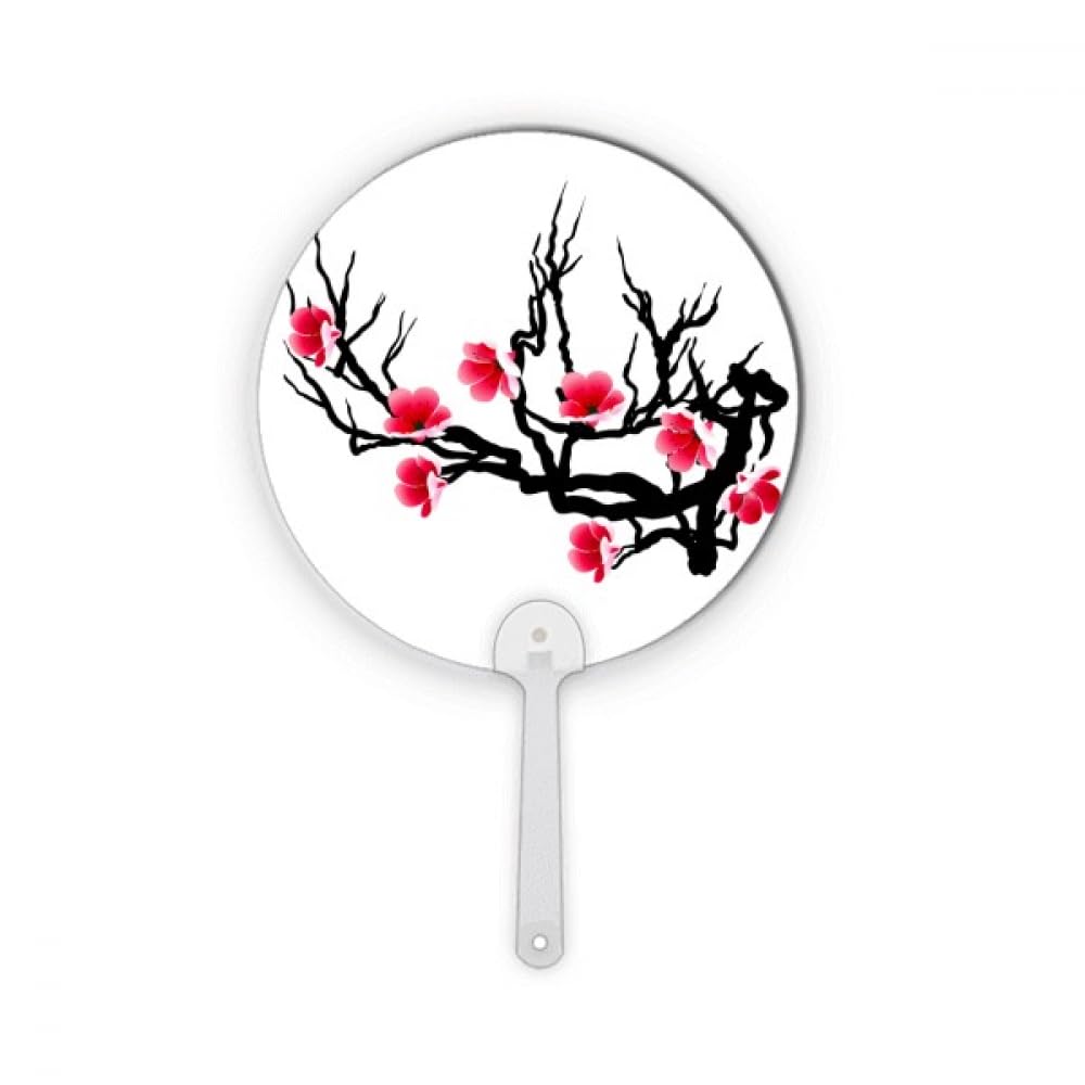 Éventail rond japonais plastique rouge et noir motif traditionnel pour art de la table