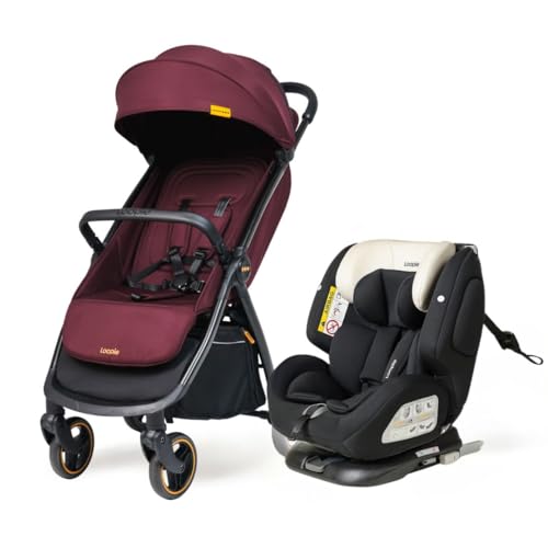 Image of Loopie 360 Car Seat and Stroller | Raincover & Mosquito Net | 1 Hand Fold Cabin Stroller for 0-4 Year| Recline Seat with Sleep Position| Isofix & Seat Belt Compatible Car Seat for 0-12 Year| Maroon