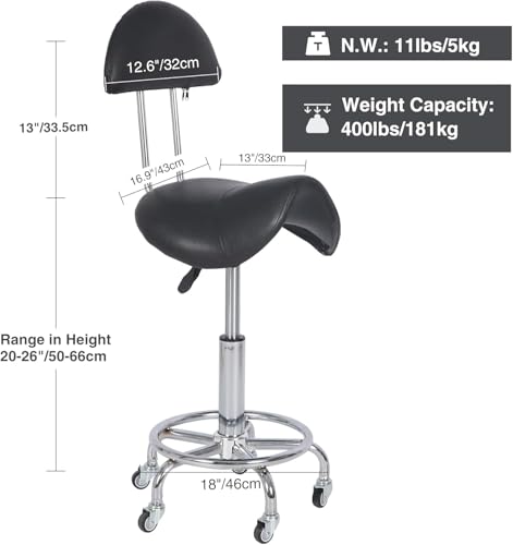REDCAMP Saddle Stool with Back Support,Ergonomic Saddle Chair with Wheels Waterproof for Spa Massage Beauty Facial Salon and Esthetician,Adiustable Hycraulic Seat - Image 3