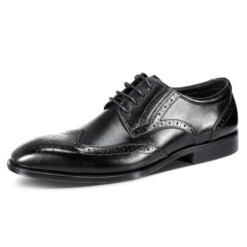 YFFUSHI Men's Oxfords Shoes Classic Leather Wingtip Lace Up Modern Formal Dress Shoes