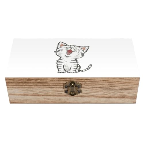 木製ボックス ねこ 猫柄 収納ケース アクセサリー収納ケース 木箱 ボックス 木目 レトロ 装飾 整理 収納盒 小物入 小物入れ 長形 小物 蓋付き 小箱 木の箱 箱