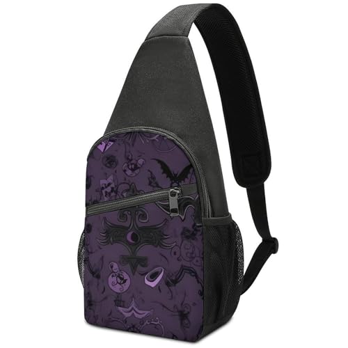 Mochila tipo sling negra púrpura casual para viaje y senderismo miniatura 1