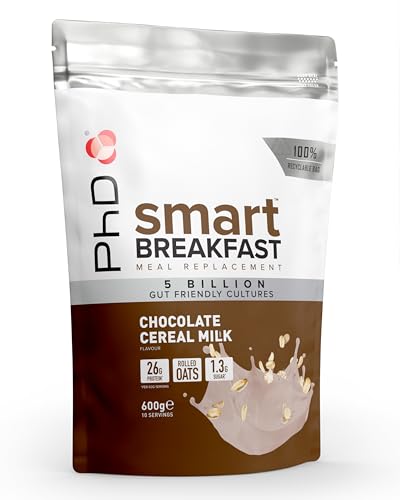 PhD Nutrition Smart Breakfast Protein Shake 600g Chocolate con leche y muesli   Proteína en polvo como sustitutivo de comida, Batido de proteínas bajo en azúcar con vitaminas y minerales