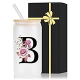 Monogrammed Glass Drinking Cup With Lid Straw Women Girl Friend Birthday Gift 16th 18th 19th 20th 21st 30th 40th 50th 60th 70th 80th 90th 45th 65th 75th 1974 1964 40 60 70 Year Old Funny Meaningful,B