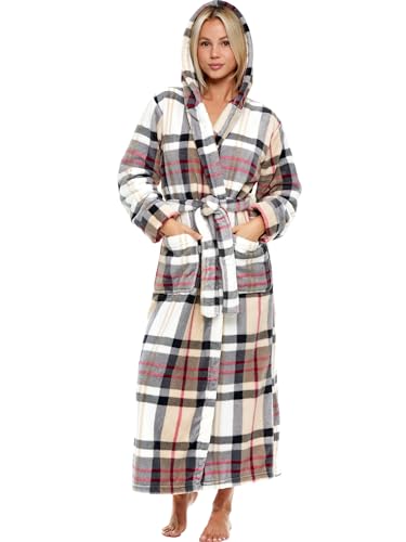 Alexander Del Rossa Womens Robe, Long Plush Bathrobe with Hood, Hooded Robes for Women Plus Size Bath Robe, Designer Plaid, 2X