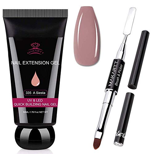 Makartt Poly Nail Extension Gel with Nail Brush Bundle, 50ML A Siesta Nude Poly Nail Gel Builder Gel, Dual-Ended Poly Extension Gel Nail Brush