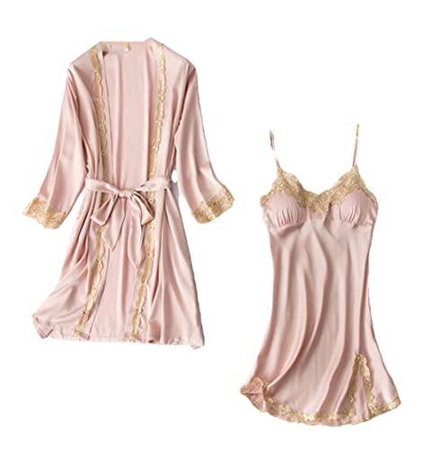 Pyjama femme col en V avec robe de printemps rose