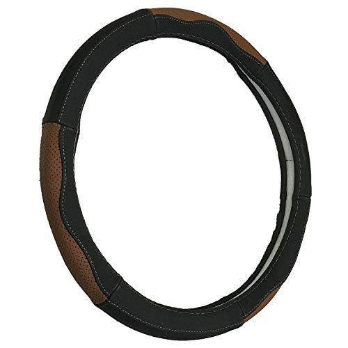 Image of Oshotto SC-002 Leather Car Steering Cover Black and Tan Colour Compatible with Mahindra Xylo