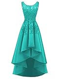 HUINI Elegant Abendkleider Ärmellos Spitzenkleider Vintage Cocktail Partykleider Wadenlang Satin Brautkleider Hochzeitskleider Türkis 48