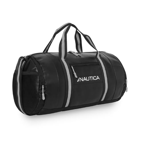Image of Nautica Duffle Bag for Travel | Stylish Leatherette Luggage | Compact and Comfortable for Travelling |Hand Duffel Bag |Suitable for Men and Women, Grey