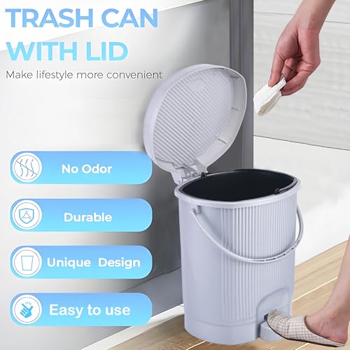 Image of Kuber Industries 2 Pcs Waste Basket for Kitchen 10 Ltr Dustbin with Lid & Removable Inner Bucket | Office, Bathroom Dustbin Garbage Trash Can Pedal Bin | Dust Bins for Home Medium Size | Grey