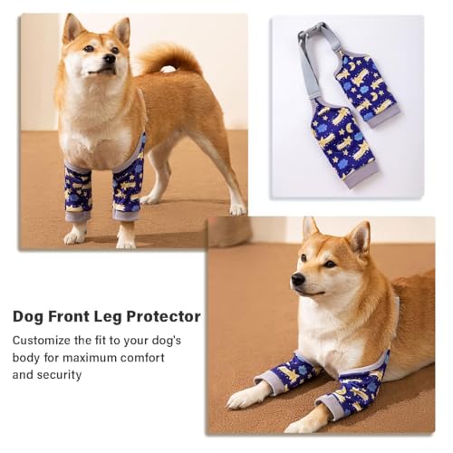 Image of MANON ROSA Dog Elbow Pads, 2XL, Blue | Knee Wrap Front Leg Sleeves, Large Dogs 80-95lbs, Wound Protection & Anti-Licking, Sleeve Length 13.3in
