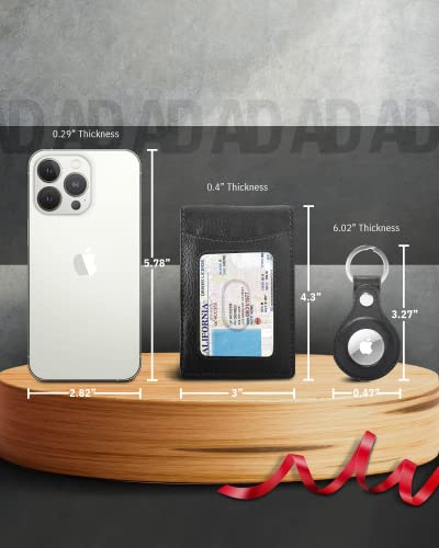 Genuine Leather Money Clip Air Tag Holder Bifold Wallet and AirTag Key Chain Holder Gift Set Comes in Gift Box - Air Tag NOT Included4