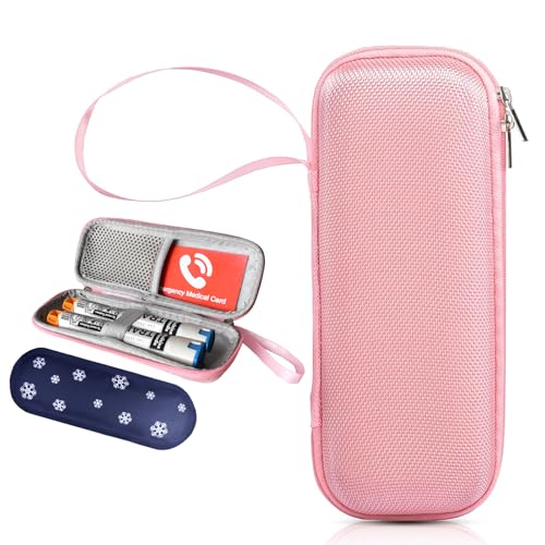 klyrith Epipen Medical - Bolsa de transporte con 1 acumulador de frío, carcasa dura EVA resistente a los golpes, bolsa de viaje para 2 bolígrafos Epi o inhalador de asma, Auvi-Q, portátil, organizador