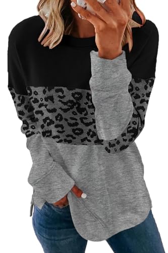 CNFUFEN Womens Pullover Sweatshirt Long Sleeve Crewneck Shirts Fashion Leopard